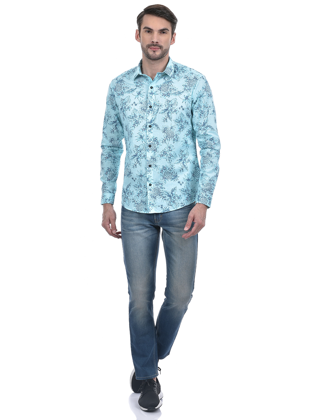 Numero Uno Men Floral Print Light Blue Shirt